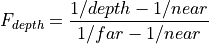 F_{depth} = \frac{1/depth - 1/near}{1/far - 1/near}